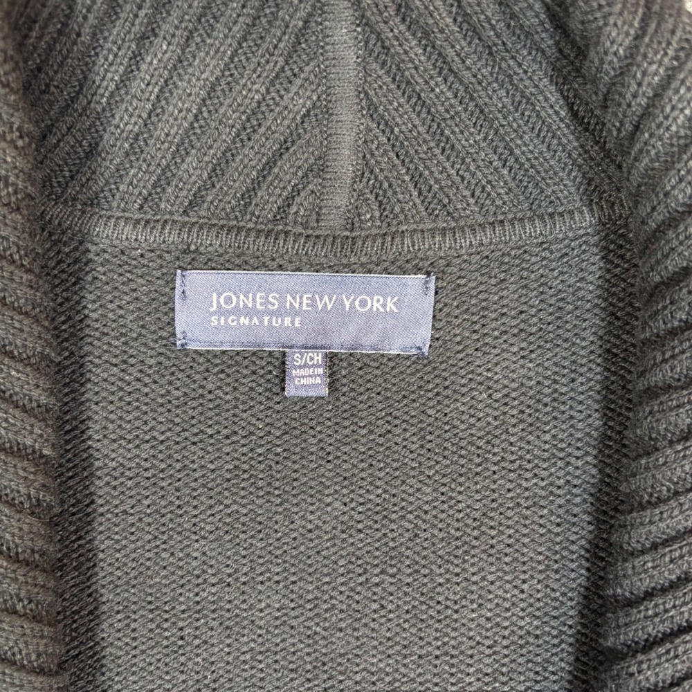 Jones New York Signature Black Shawl Collar Toggle Cardigan Sweater Womens Small - Picture 2 of 6